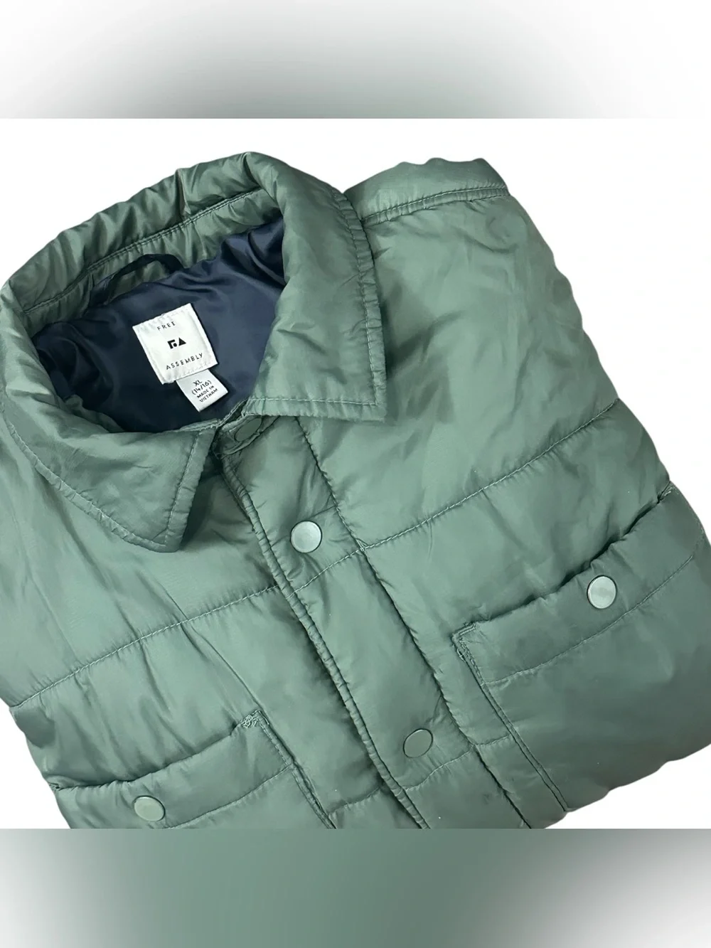 Free Assembly Boys XL 14/16 Green Quilted Shirt Jacket Lightweight Puffer Snap